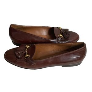 COLE HAAN Brown Loafers Tassels Kiltie Gold Metal Bar Made in Italy Size 8.5 B